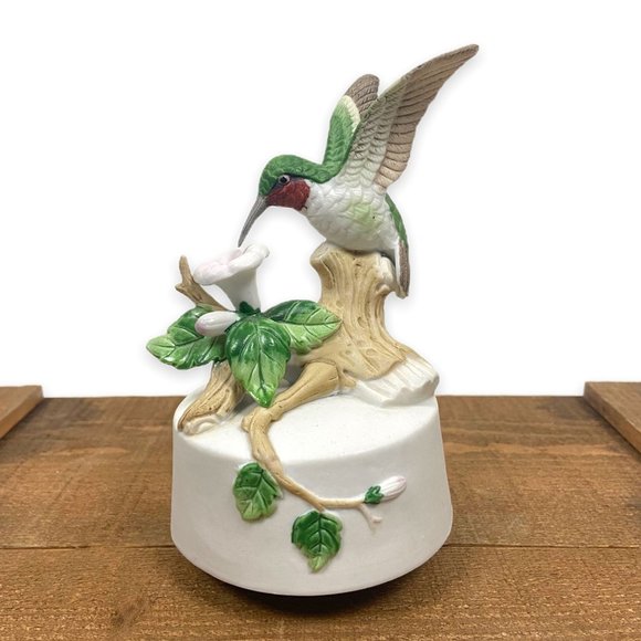 Vintage Arnart 1984 Hummingbird & Flowers Rotating Music Box Ceramic - Picture 12 of 14